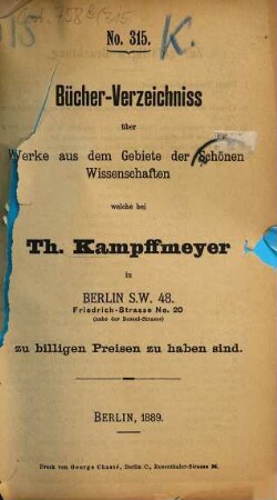 Bücher-Verzeichniss. 315. 1889