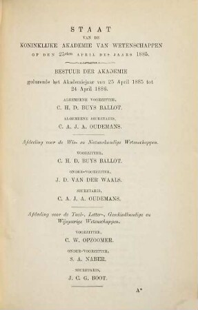 Jaarboek van de Koninklijke Akademie van Wetenschappen. 1885, 1885