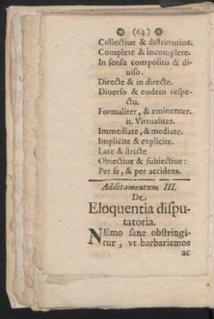 Additamentum III. De Eloquentia disputatoria