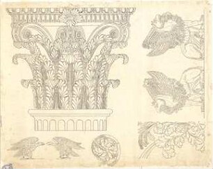 Lange, Ludwig; Lange - Archiv: I.4 Griechisch-römischer Stil - Kapitell, florale Ornamentik, Adler u. Greife (Ansichten)