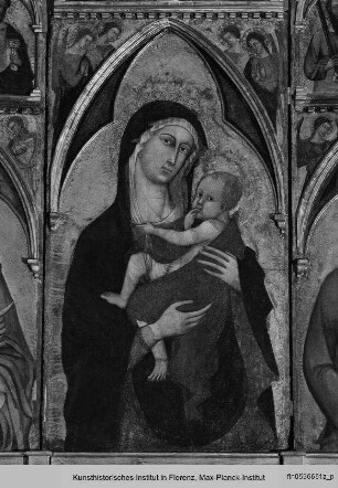 Madonna mit Kind, dem Heiligen Johannes dem Täufer, dem Heiligen Johannes Evangelista, dem Heiligen Petrus, dem Heiligen Bartholomäus, dem Heiligen Paulus und dem Heiligen Jakobus (?) : Madonna mit dem Kind