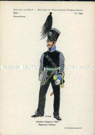 Uniformdarstellung, Regiments-Tambour der Infanterie, Herzogtum Braunschweig, 1822.