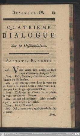 Quatrieme Dialogue. Sur la Dissimulation