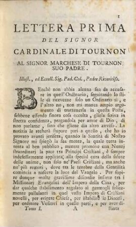 Memorie storiche della legazione e morte dell'eminentiss. Monsignor Cardinale di Tournon ..., 1