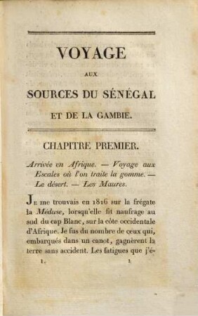Voyage Dans L'Intérieur De L'Afrique : Aux Sources Du Sénégal Et De La Gambie. Fait En 1818 Par Ordre Du Gouvernement Français, Tome Premier