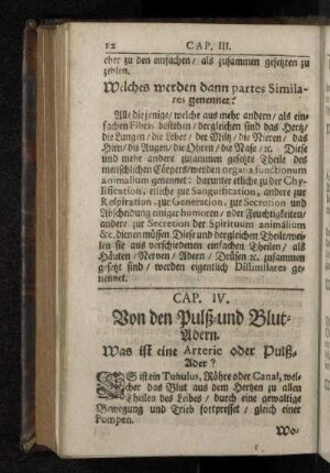 Cap. IV. Von den Pulß- und Blut-Adern.