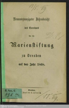 29.1868: Jahresbericht des Vereines für die Marien-Stiftung : auf das Jahr ...