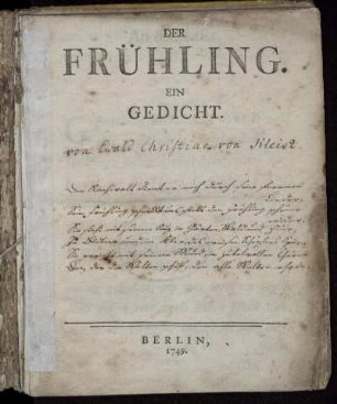 Der Frühling : Ein Gedicht