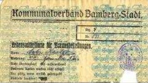Lebensmittelkarte für Vorausbestellungen der Stadt Bamberg (ohne Marken)