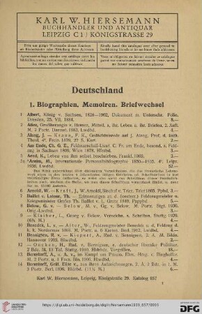 1. Biographien. Memoiren. Briefwechsel (Nr. 1 - 277)