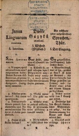 Janua linguarum reserata aurea : = Zlatá brána gazykůw otewřená = Neu eröffnete goldene Sprachenpforte