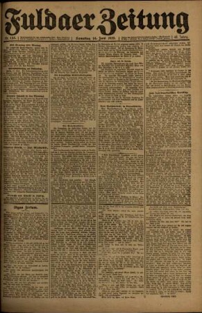 Erste Ausgabe vom Samstag, den 14. Juni 1919.