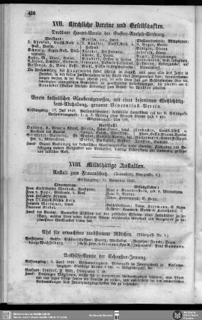 XVII. Kirchliche Vereine und Gesellschaften.