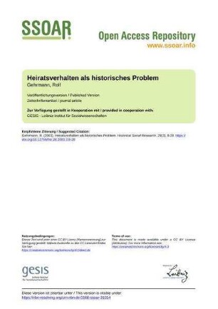 Heiratsverhalten als historisches Problem