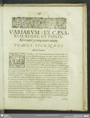 Variarum (Ex Caesareo, Regio, Et Pontificio iure) computationum. Tomus Secundus