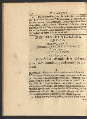 Disputatio Vigesima Quinta. Respondente Johanne Friderico Schröck ...