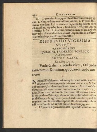 Disputatio Vigesima Quinta. Respondente Johanne Friderico Schröck ...