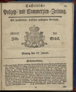 2tes Stueck, Montag den 6ten Januar 1800