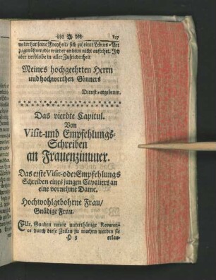 Das vierdte Capitul. Von Visit-und Empfehlungsschreiben an Frauenzimmer.