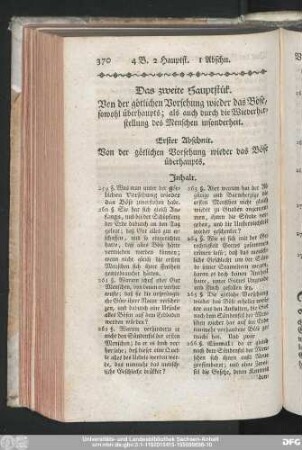 Erster Abschnit. Von der götlichen Vorsehung wieder das Böse überhaupts.