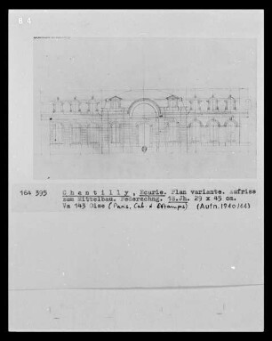 Chantilly, Schloss, Ecurie, Plan variante, Aufriss zum Mittelbau