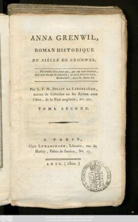 T. 2: Anna Grenwil : Roman Historique Du Siècle De Cromwel