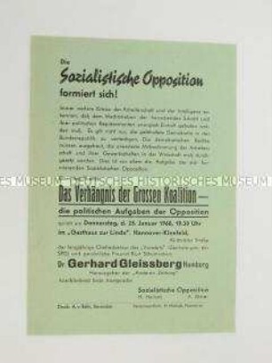 Propagandaflugblatt der Außerparlamentarischen Sozialistischen Opposition über die Wichtigkeit der politischen Aufgaben einer Opposition