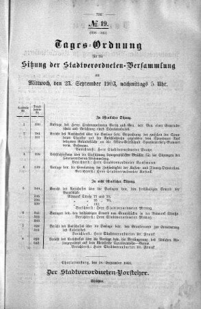 Tages-Ordnung, 23. September 1903
