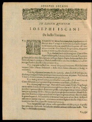 In Librum Quintum Josephi Iscani De bello Troiano.