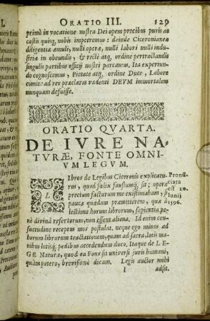 Oratio Quarta. De Iure Naturæ, Fonte Omnium Legum.