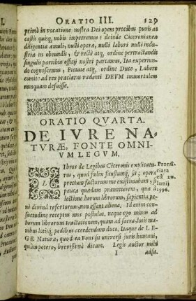 Oratio Quarta. De Iure Naturæ, Fonte Omnium Legum.