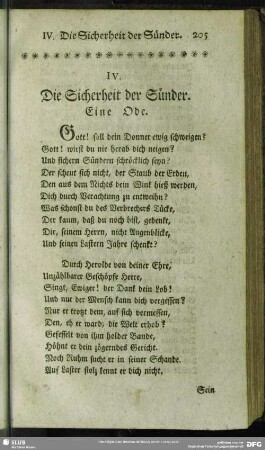 IV. Die Sicherheit der Sünder : Eine Ode