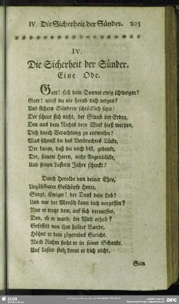 IV. Die Sicherheit der Sünder : Eine Ode