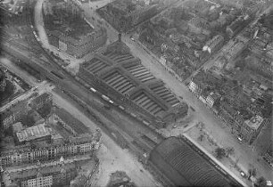 Dresden-Friedrichstadt. Die Großmarkthalle Weißeritzstraße und Umgebung von Nordosten : Dresden Bahnhof Mitte, Luftbild