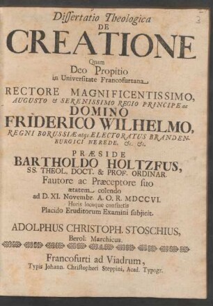Dissertatio Theologica De Creatione