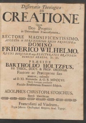 Dissertatio Theologica De Creatione