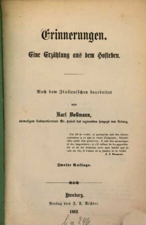 Erinnerungen : eine Erzählung aus dem Hofleben