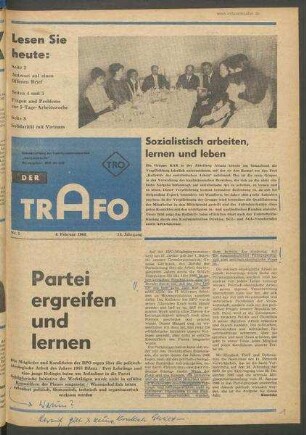 TRO-Betriebszeitung 'Der Trafo'; Nr. 5/1966 (4. Februar 1966)