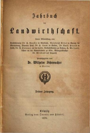 Jahrbuch der Landwirthschaft. 3. 1870 (1871)