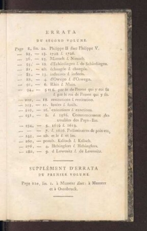Errata du Second Volume