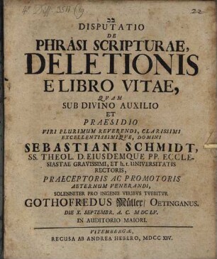 Disp. de phrasi Scripturae, Deletionis e libro vitae