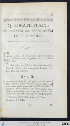 Q. Horatii Flacci Sermonum Seu Satyrarum Liber Secundus.