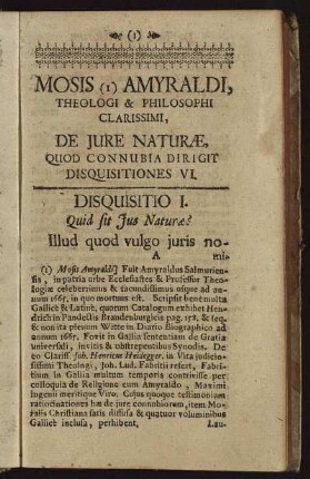 Disquisitio I. Quid sit Jus Naturæ?