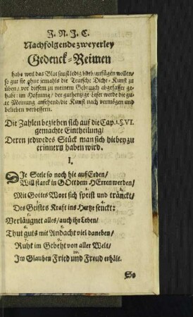 [Zwei Gedenck-Reime]