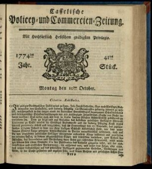 41tes Stueck, Montag den 10ten October 1774
