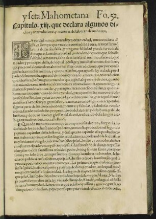 Capitulo. xiij. que declara algunos dichos y contradiciones y mentiras del alcoran de mahoma