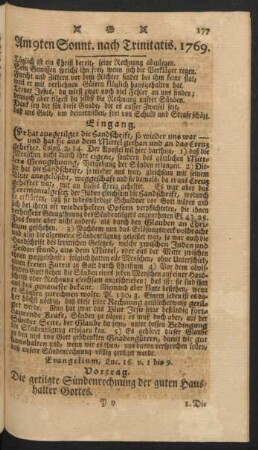 Am 9ten Sonnt. nach Trinitatis. 1769