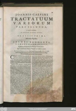 Pars Secunda, [...] continens : In Septem Classes Divisa.