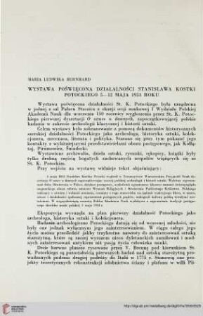 1: Wystawa poświęcona działalności Stanisława Kostki Potockiego 5-12 maja 1953 roku