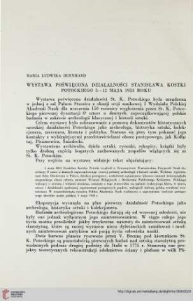 1: Wystawa poświęcona działalności Stanisława Kostki Potockiego 5-12 maja 1953 roku